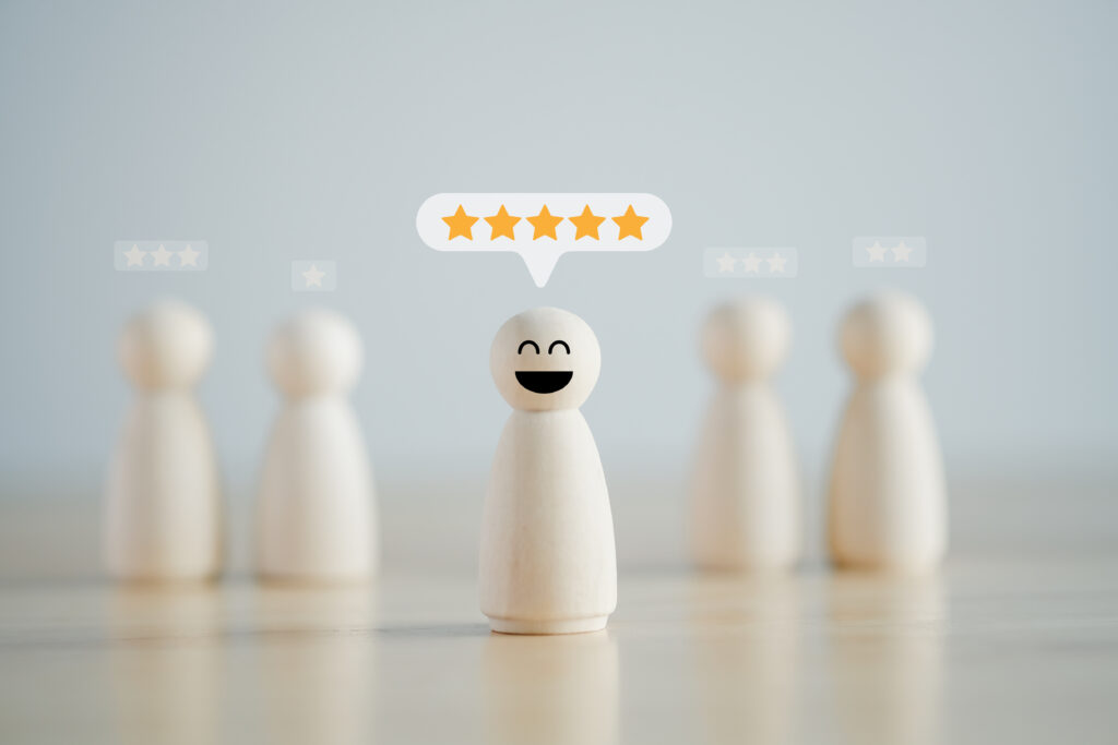 feedback rating and service review. customer experience, mental health assessment, world mental health day,think positive, emotion, satisfaction. figure with happy face and 5 star on speech bubble. feedback rating and service review. customer experience, mental health assessment, world mental health day,think positive, emotion, satisfaction. figure with happy face and 5 star on speech bubble.