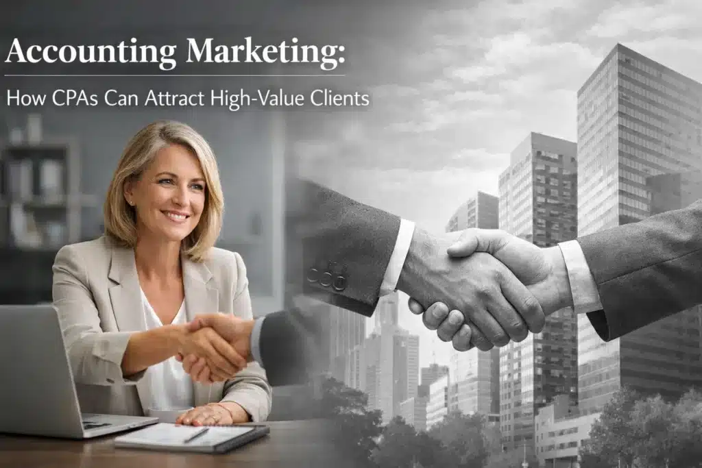 Business professional shaking hands with a client, representing accounting marketing strategies to attract high-value clients.